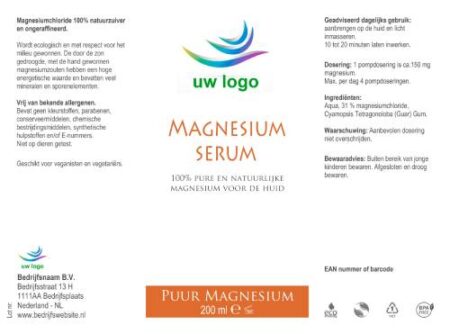 Magnesium Serum 200 ml Standaard Basis etiket private label magnesium